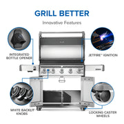 Napoleon Rogue PRO 625 SIB Freestanding Gas Grill w/ Infrared Side Burner | GW STORE