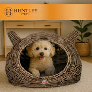 Huntley Pet Wicker Cat Shaped Play House Pet Bed w/ Cushion | GW STORE