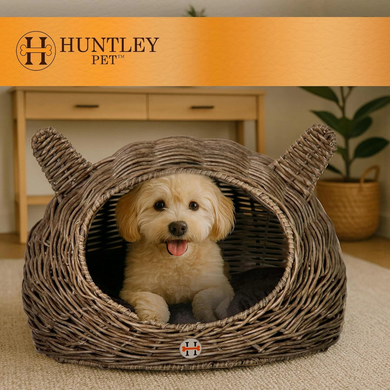 Huntley Pet Wicker Cat Shaped Play House Pet Bed w/ Cushion | GW STORE