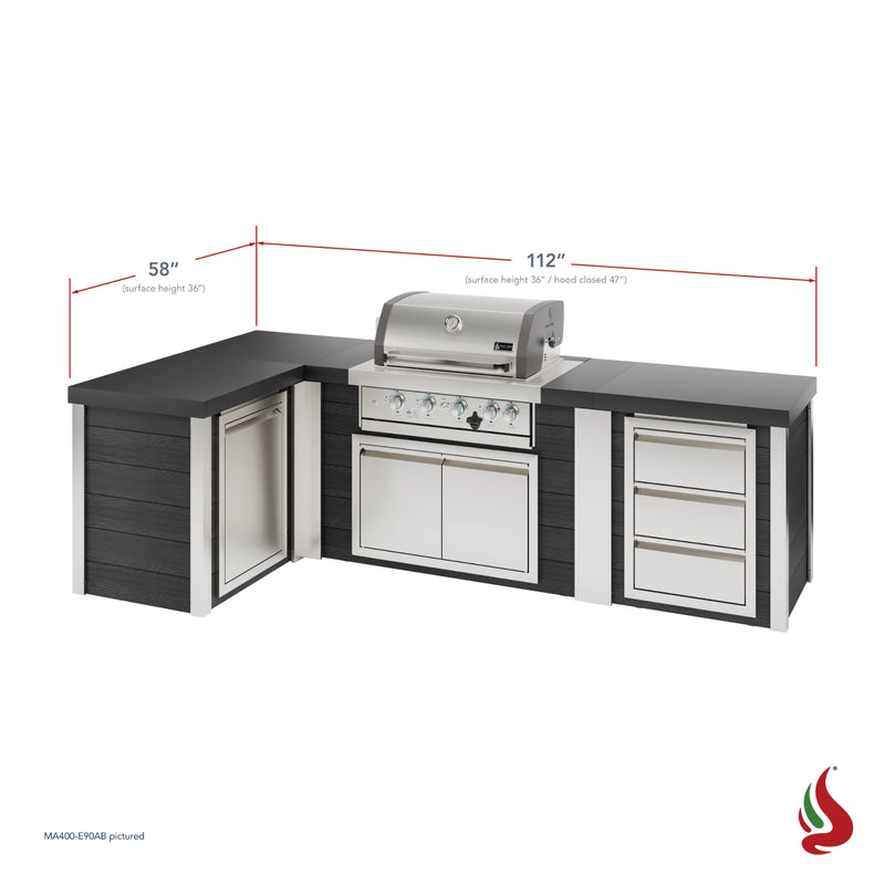 Mont Alpi MA400-E90AB Artwood Elite Series 4-Burner L-Shaped Outdoor Kitchen with Storage and Drawers | GW STORE