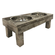 Huntley Pet Berjen Table Large Double Feeder, Brown Wash | GW STORE