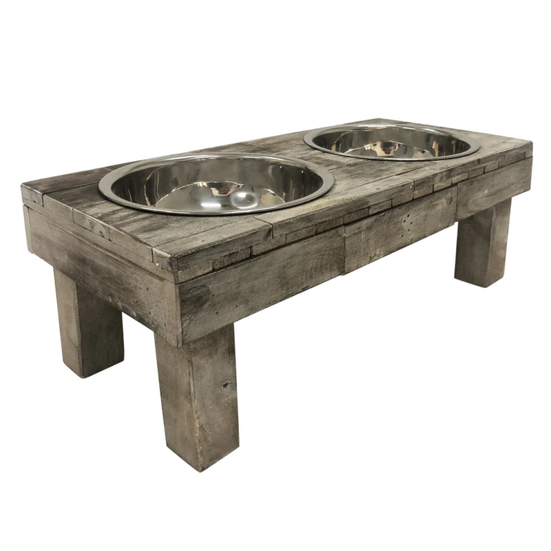 Huntley Pet Berjen Table Large Double Feeder, Brown Wash | GW STORE