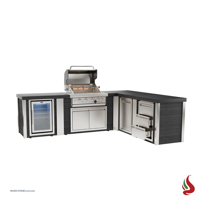 Mont Alpi MA400-E90ABD Artwood Elite Series 4-Burner L-Shaped Outdoor Kitchen with Fridge, Storage and Drawers | GW STORE