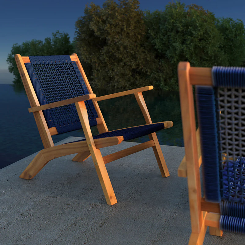 Well Traveled Living Vega Natural Stain Outdoor Chair in Navy Blue Cording | GW STORE