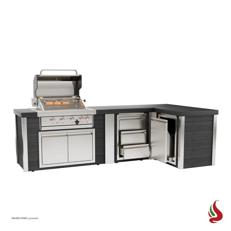 Mont Alpi MA400-E90BC Artwood Elite Series 4-Burner L-Shaped Outdoor Kitchen with Drawers and Trash | GW STORE