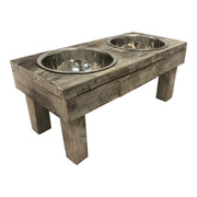 Huntley Pet Berjen Table Small Double Feeder, Brown Wash | GW STORE