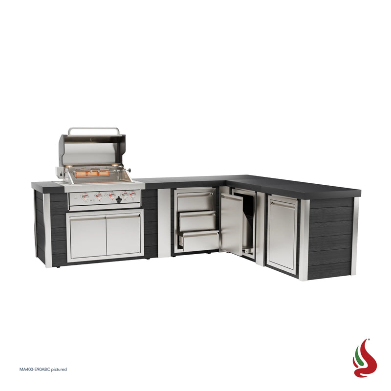 Mont Alpi MA400-E90ABC Artwood Elite Series 4-Burner L-Shaped Outdoor Kitchen with Storage, Drawers and Trash | GW STORE