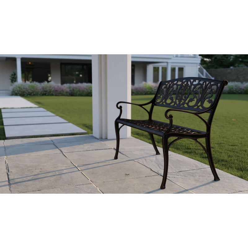 Well Traveled Living Decatur Aluminum Patio Bench in Antique Bronze | GW STORE