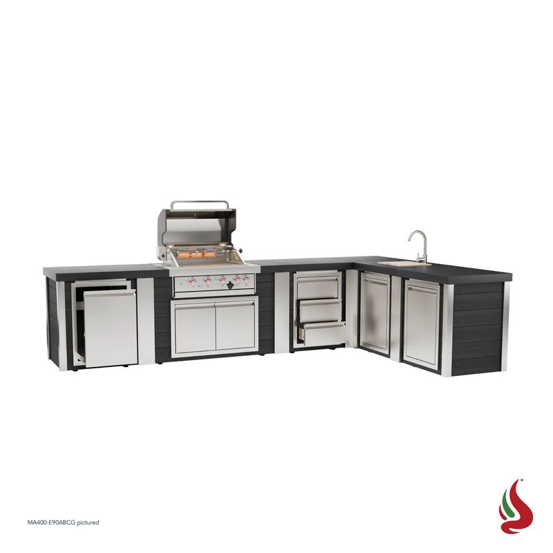 Mont Alpi MA400-E90ABCG Artwood Elite Series 4-Burner L-Shaped Outdoor Kitchen with Sink, Storage, Drawers and Trash | GW STORE