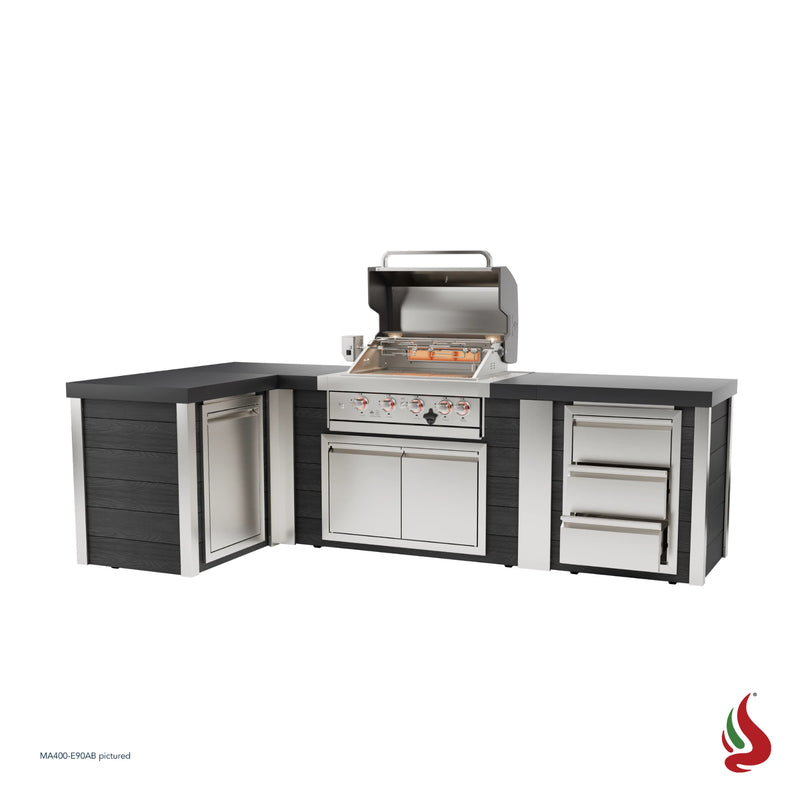 Mont Alpi MA400-E90AB Artwood Elite Series 4-Burner L-Shaped Outdoor Kitchen with Storage and Drawers | GW STORE