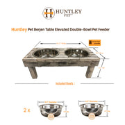 Huntley Pet Berjen Table Double Feeder, Large Whitewash | GW STORE