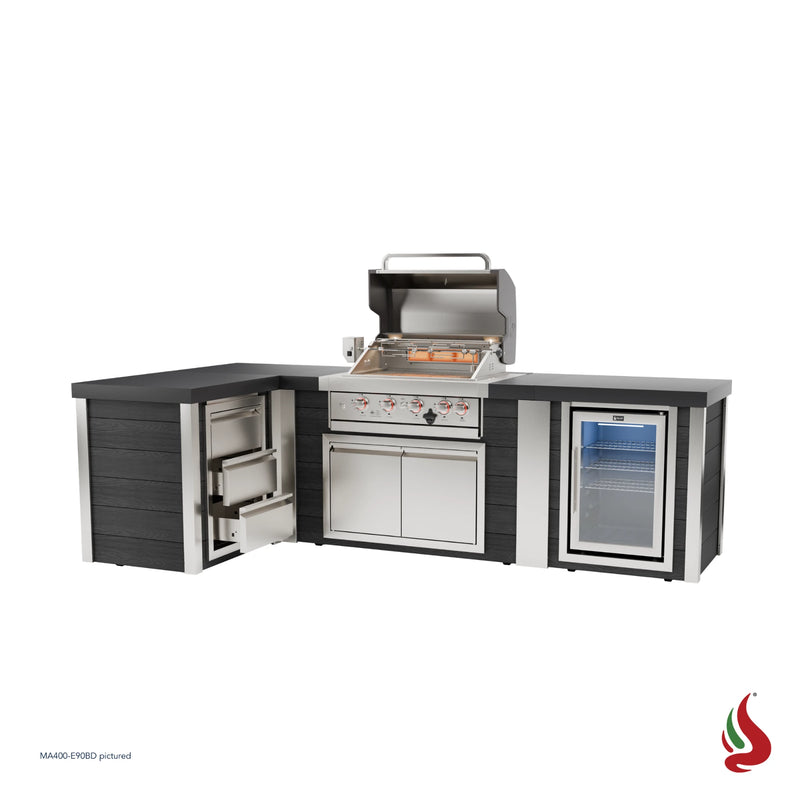 Mont Alpi MA400-E90BD Artwood Elite Series 4-Burner L-Shaped Outdoor Kitchen with Fridge and Drawers | GW STORE