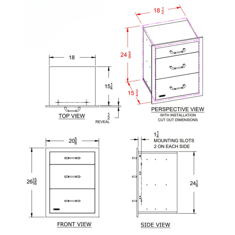 Bull 58120 21-Inch Stainless Steel Triple Access Drawer W/ Reveal | Buy at GW STORE