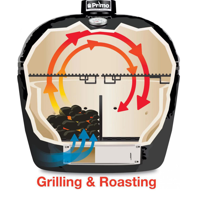 Primo Oval XL 400 Ceramic Kamado Grill On Steel Cart w/ 2-Piece Island Side Shelves & Stainless Steel Grates | GW STORE