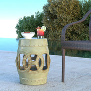 Well Traveled Living Large Medallion Ceramic Stool in Olive Jade Green | GW STORE