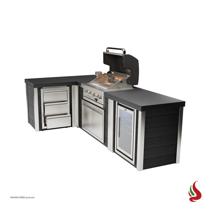 Mont Alpi MA400-E90BD Artwood Elite Series 4-Burner L-Shaped Outdoor Kitchen with Fridge and Drawers | GW STORE