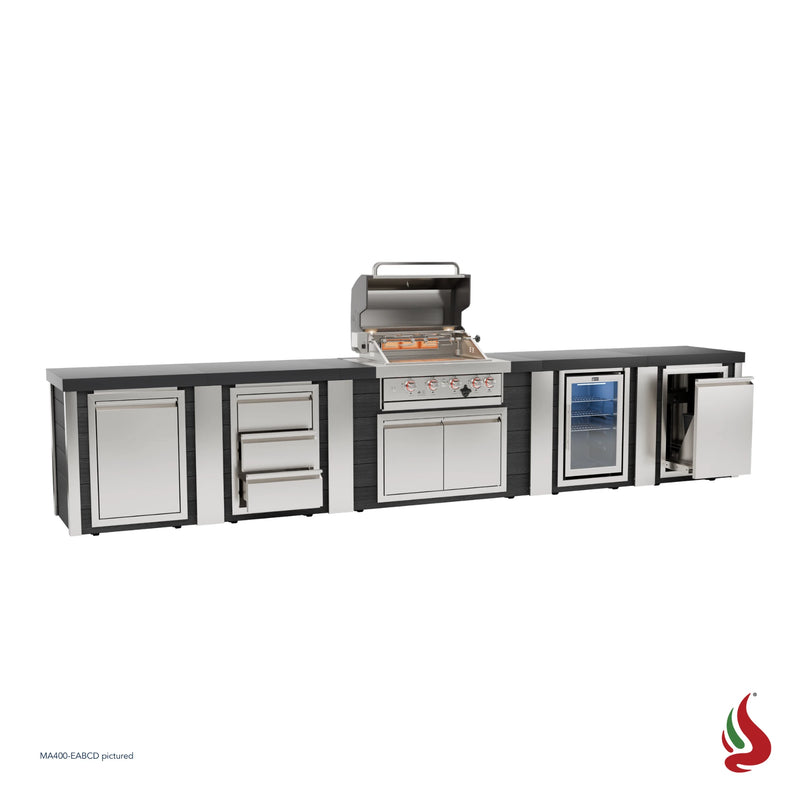 Mont Alpi MA400-EABCD Artwood Elite Series 4-Burner Outdoor Kitchen with Fridge, Storage, Drawers and Trash | GW STORE