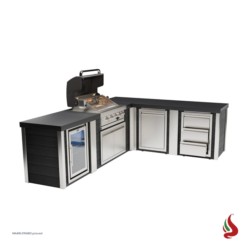 Mont Alpi MA400-E90ABD Artwood Elite Series 4-Burner L-Shaped Outdoor Kitchen with Fridge, Storage and Drawers | GW STORE