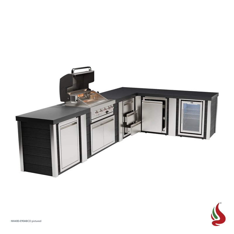 Mont Alpi MA400-E90ABCD Artwood Elite Series 4-Burner L-Shaped Outdoor Kitchen with Fridge, Storage, Drawers and Trash | GW STORE