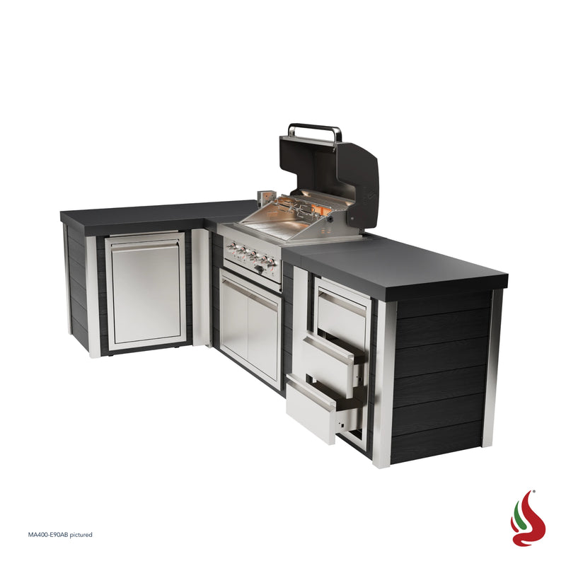 Mont Alpi MA400-E90AB Artwood Elite Series 4-Burner L-Shaped Outdoor Kitchen with Storage and Drawers | GW STORE
