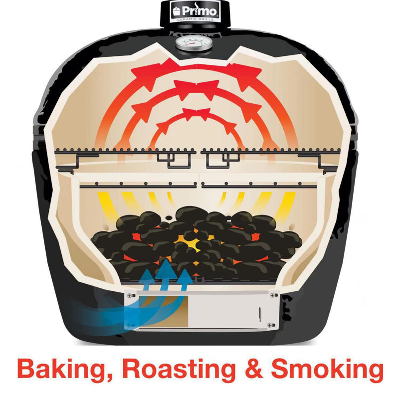 Primo Oval Junior 200 Ceramic Kamado Grill On Steel Cart w/ Side Tables & Stainless Steel Grates | GW STORE