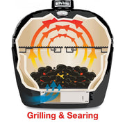 Primo Oval XL 400 Ceramic Kamado Grill On Curved Cypress Table With Stainless Steel Grates | GW STORE