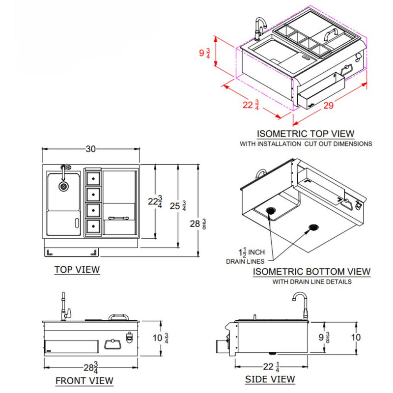Bull 97623 30-Inch Stainless Steel Slide-In Bar Center w/ Ice Chest & Sink | Buy at GW STORE