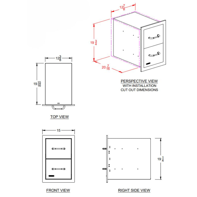 Bull 56990 15-Inch Stainless Steel Double Access Drawer W/ Reveal | Buy at GW STORE