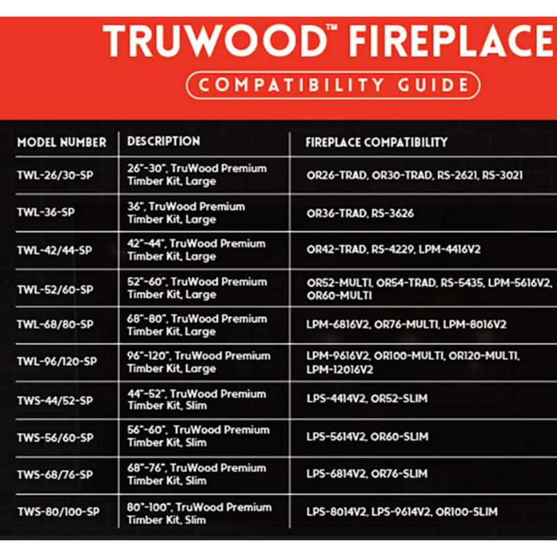 Modern Flames 44"-52" TruWood Premium Timber Kit - Slim | GW STORE
