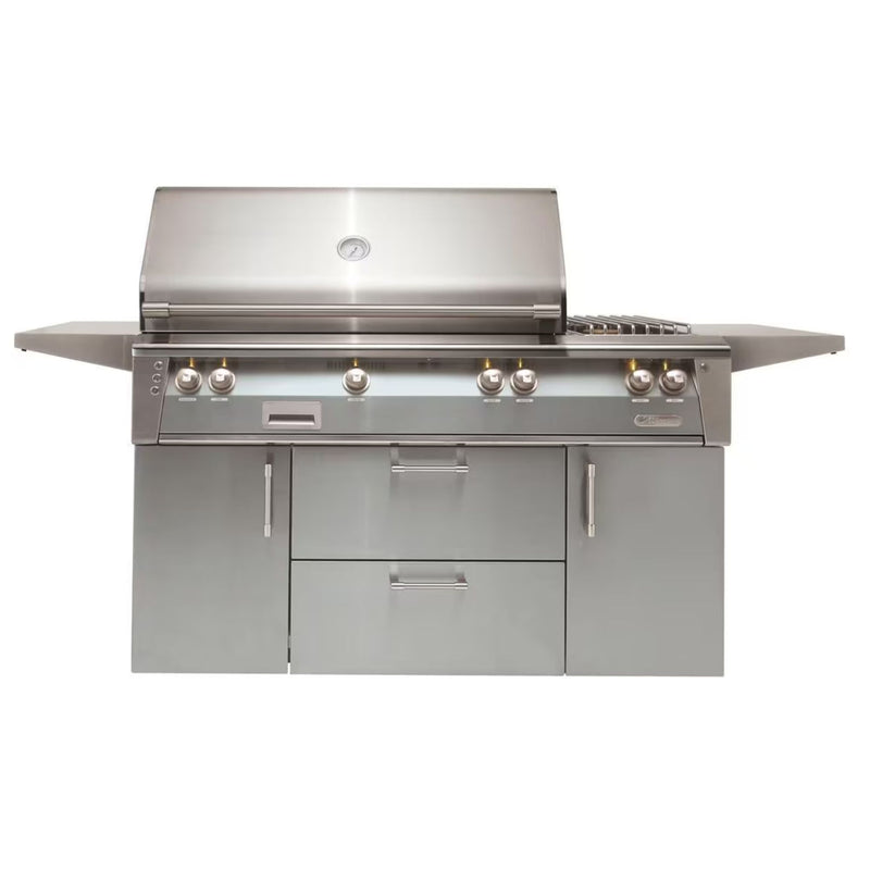 Alfresco Deluxe 56-Inch Stainless Steel Freestanding Gas Grill w/ Rotisserie, Side Burner & Sear Zone