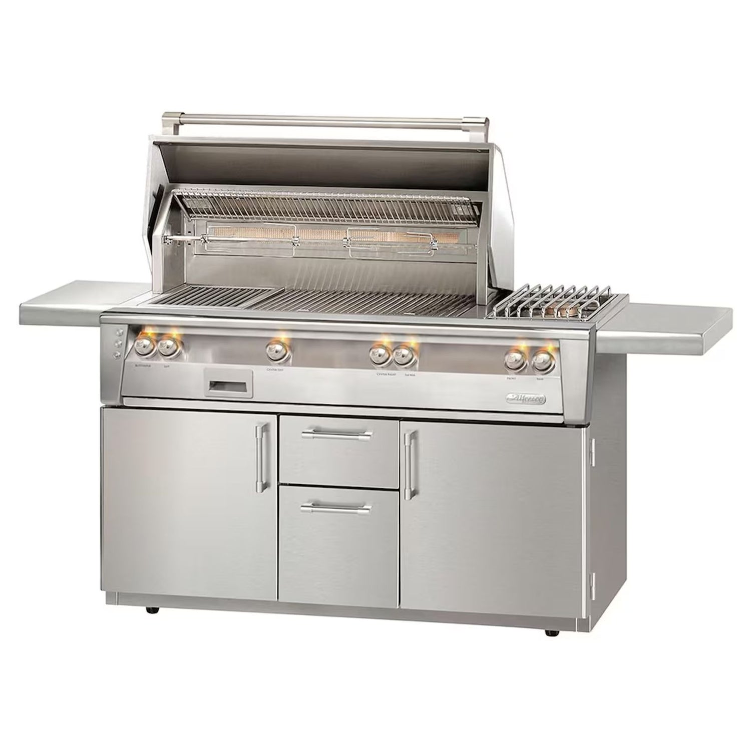 Alfresco Deluxe 56-Inch Stainless Steel Freestanding Gas Grill w/ Rotisserie & Side Burner