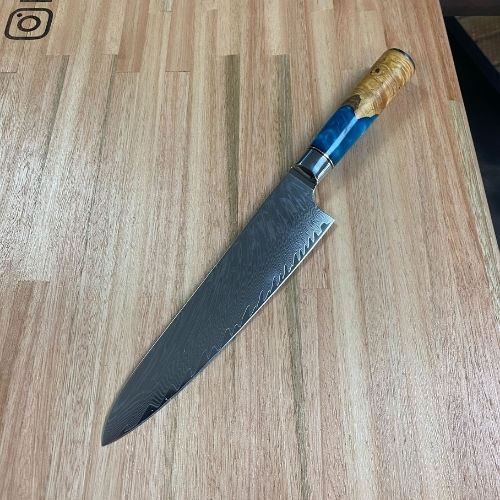 Luxury Blue Damascus Premium Chef Knife 8 Inch Blade