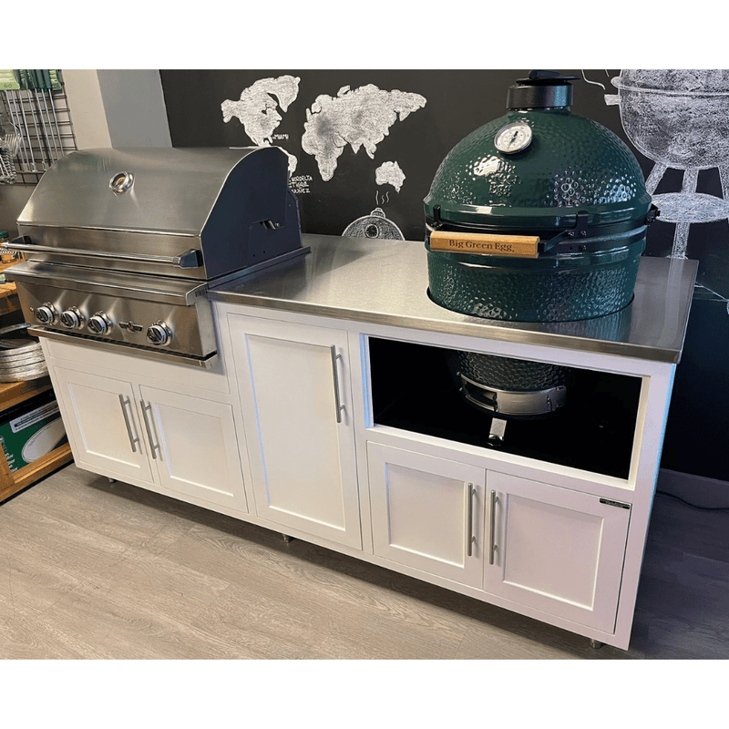 Challenger Designs White Coastal Outdoor Kitchen Package with Delta Heat 32" Grill and Large Egg Base